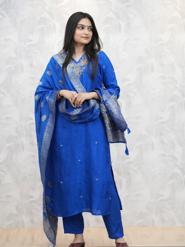 Silk Blend Kurta Set With Zcard Dupatta