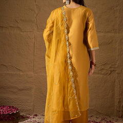 Women's Chanderi Silk Kurta Pant Set With Organza Dupatta