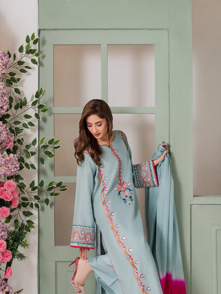 Women's Crepe Embroidered Mirror Work Kurta Pant Set With Dupatta