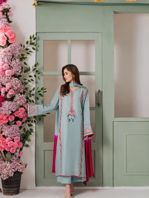 Women's Crepe Embroidered Mirror Work Kurta Pant Set With Dupatta