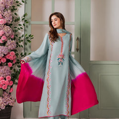 Women's Crepe Embroidered Mirror Work Kurta Pant Set With Dupatta