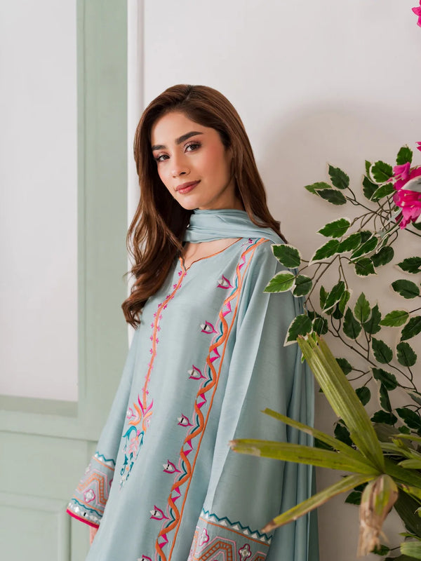 Women's Crepe Embroidered Mirror Work Kurta Pant Set With Dupatta