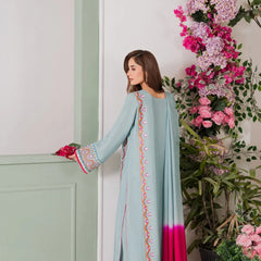 Women's Crepe Embroidered Mirror Work Kurta Pant Set With Dupatta