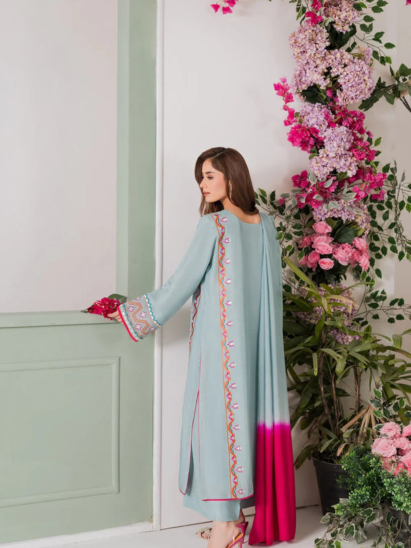 Women's Crepe Embroidered Mirror Work Kurta Pant Set With Dupatta