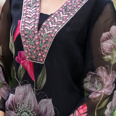 Women's Georgette Printed & Embroidered Kurta with Roman Silk Pant & Printed Dupatta Set