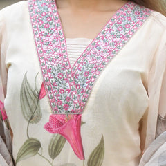 Women's Georgette Printed & Embroidered Kurta with Roman Silk Pant & Printed Dupatta Set