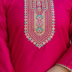 Women's Chanderi Cotton Embroidered Kurta Pant & Jacquard Organza Dupatta Set