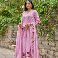 Women's Chanderi Silk Embroidered & Handworked Kurta Pant Set With Chanderi Dupatta