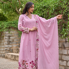 Women's Chanderi Silk Embroidered & Handworked Kurta Pant Set With Chanderi Dupatta