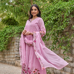 Women's Chanderi Silk Embroidered & Handworked Kurta Pant Set With Chanderi Dupatta