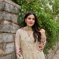 Women's Chanderi Silk Embroidered & Handworked Kurta Pant Set With Chanderi Dupatta