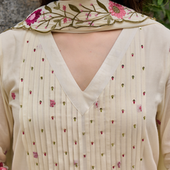 Women's Chanderi Silk Embroidered & Handworked Kurta Pant Set With Chanderi Dupatta