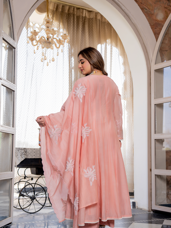 Chanderi Silk Embroidered Kurta Pant Set with Chanderi Dupatta