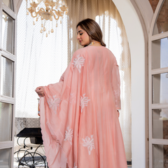 Women's Chanderi Silk Embroidered Straight Kurta Pant Set With Chanderi Dupatta