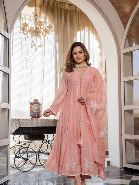 Chanderi Silk Embroidered Kurta Pant Set with Chanderi Dupatta