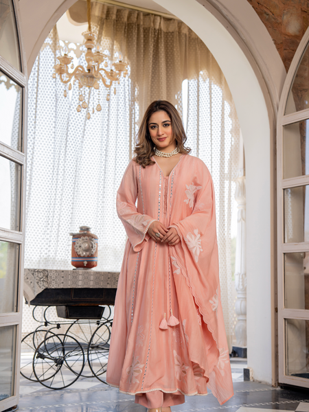 Chanderi Silk Embroidered Kurta Pant Set with Chanderi Dupatta