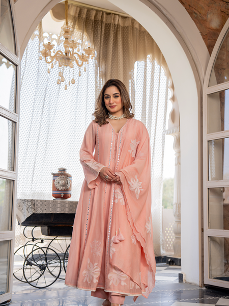 Chanderi Silk Embroidered Kurta Pant Set with Chanderi Dupatta