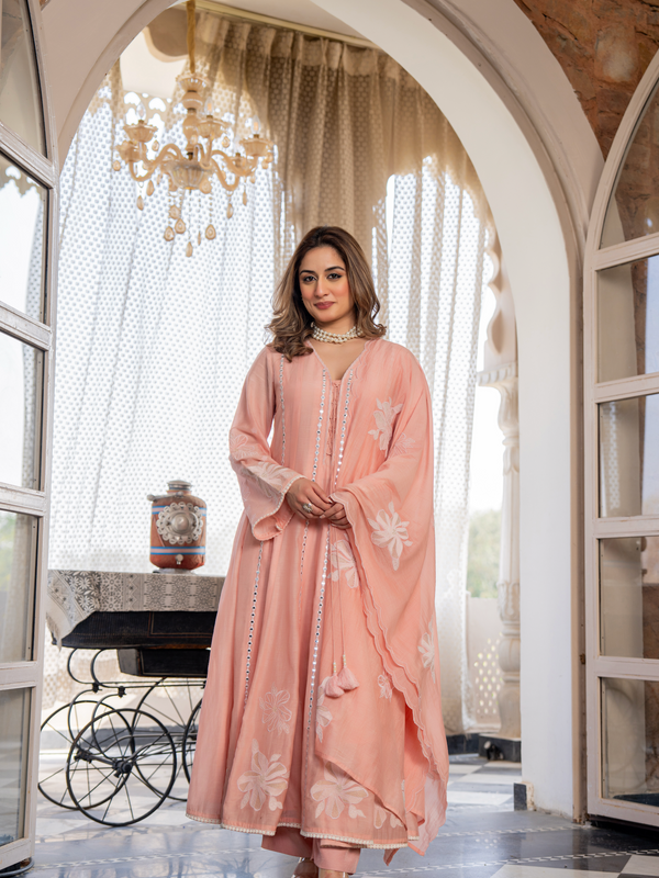 Chanderi Silk Embroidered Kurta Pant Set with Chanderi Dupatta