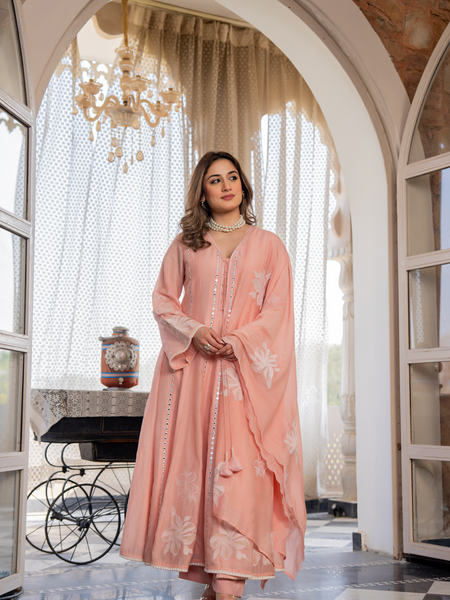 Chanderi Silk Embroidered Kurta Pant Set with Chanderi Dupatta