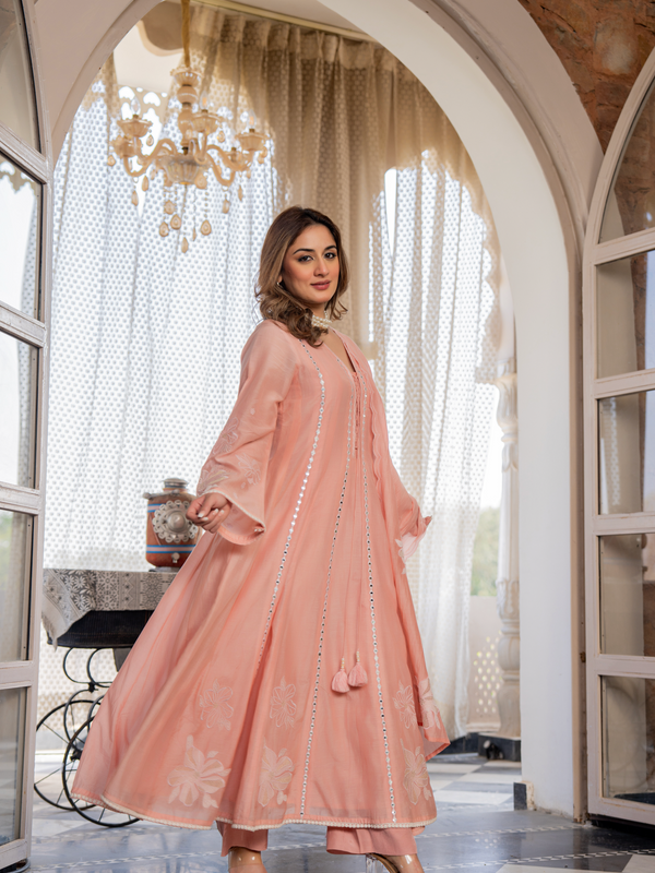 Chanderi Silk Embroidered Kurta Pant Set with Chanderi Dupatta