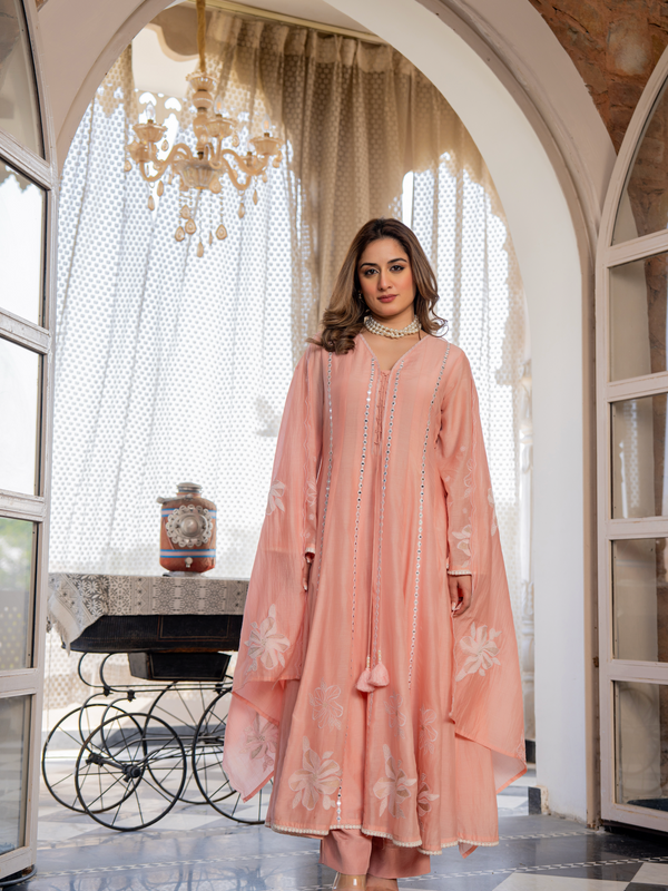 Chanderi Silk Embroidered Kurta Pant Set with Chanderi Dupatta