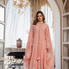 Women's Chanderi Silk Embroidered Straight Kurta Pant Set With Chanderi Dupatta