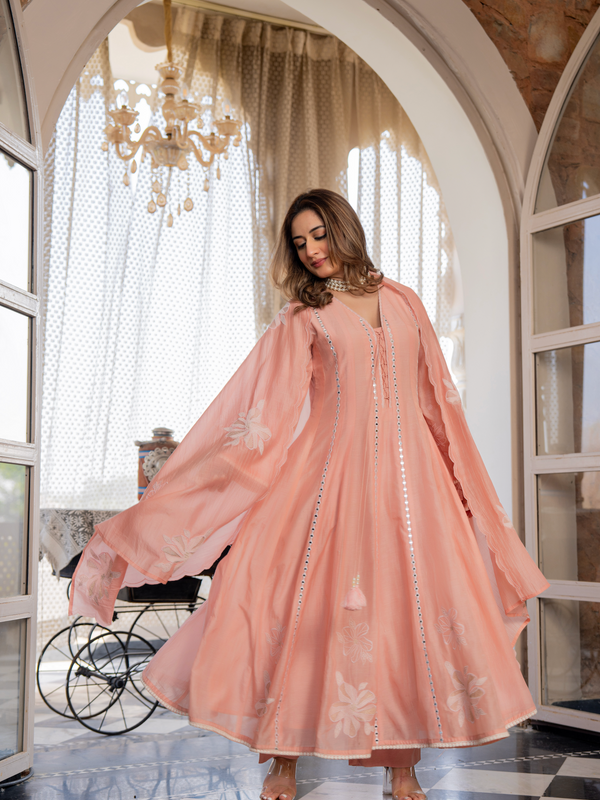 Chanderi Silk Embroidered Kurta Pant Set with Chanderi Dupatta