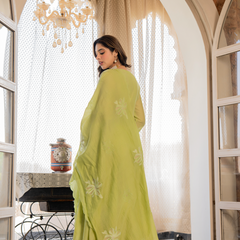 Chanderi Silk Embroidered Kurta Pant Set with Chanderi Dupatta
