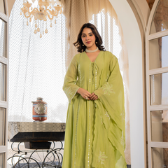 Chanderi Silk Embroidered Kurta Pant Set with Chanderi Dupatta
