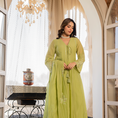 Chanderi Silk Embroidered Kurta Pant Set with Chanderi Dupatta