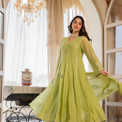 Chanderi Silk Embroidered Kurta Pant Set with Chanderi Dupatta