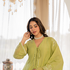 Chanderi Silk Embroidered Kurta Pant Set with Chanderi Dupatta