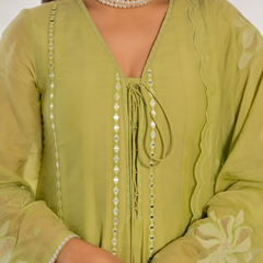Women's Chanderi Silk Embroidered Straight Kurta Pant Set With Chanderi Dupatta