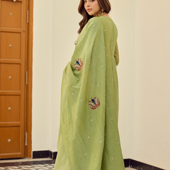 Women's Chanderi Silk Embroidered Straight Kurta Pant Set With Chanderi Dupatta
