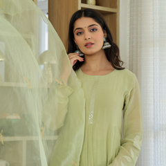 Women's Embroidered Chanderi Silk Kurta with Pant & Chanderi Dupatta Set