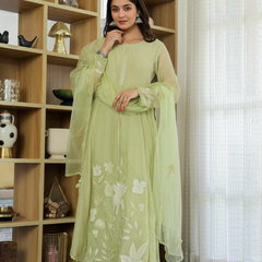 Women's Embroidered Chanderi Silk Kurta with Pant & Chanderi Dupatta Set