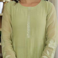 Women's Embroidered Chanderi Silk Kurta with Pant & Chanderi Dupatta Set