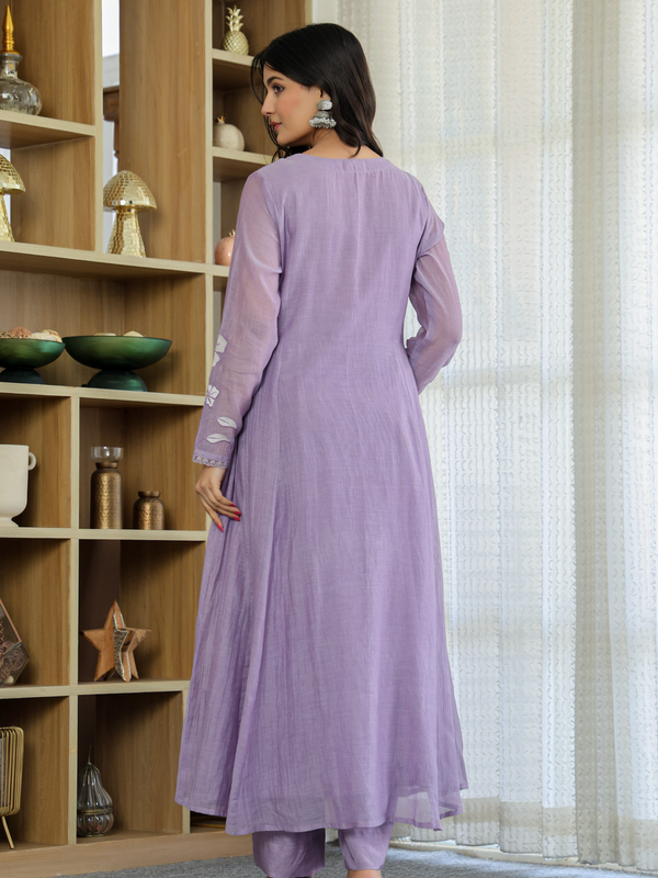 Women's Embroidered Chanderi Silk Kurta with Pant & Chanderi Dupatta Set