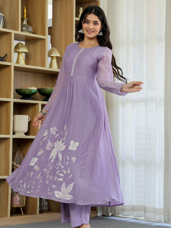 Women's Embroidered Chanderi Silk Kurta with Pant & Chanderi Dupatta Set