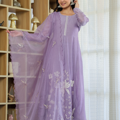 Women's Embroidered Chanderi Silk Kurta with Pant & Chanderi Dupatta Set