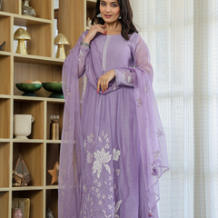 Women's Embroidered Chanderi Silk Kurta with Pant & Chanderi Dupatta Set