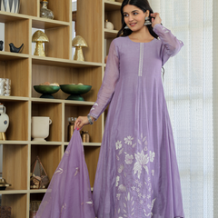 Women's Embroidered Chanderi Silk Kurta with Pant & Chanderi Dupatta Set
