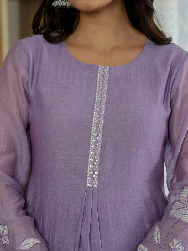 Women's Embroidered Chanderi Silk Kurta with Pant & Chanderi Dupatta Set