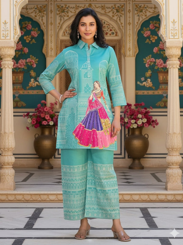 Women A-Line Rayon Co-ord Set With Digital Print