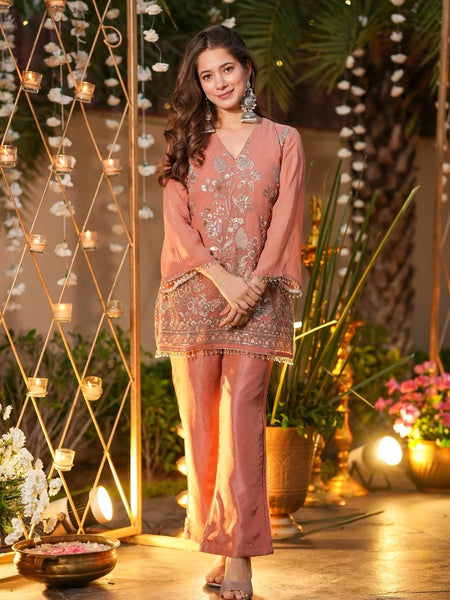 Women's Crunchy Silk Embroidered Co-Ord Set