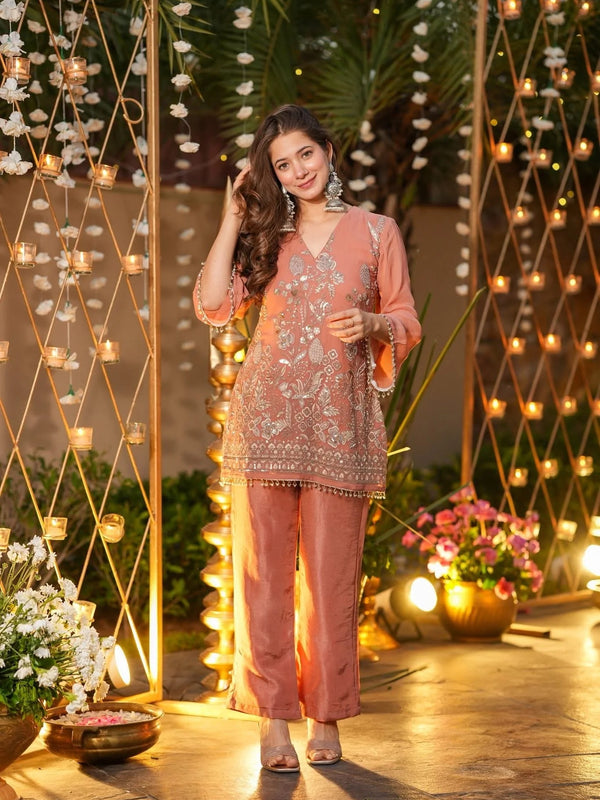 Women's Crunchy Silk Embroidered Co-Ord Set