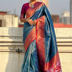 Pure Tissue Kanjivaram Zari Woven Saree With Blouse Piece