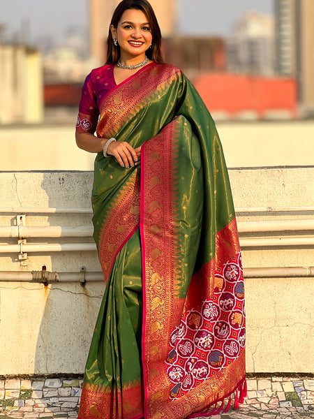 Pure Tissue Kanjivaram Zari Woven Saree With Blouse Piece