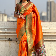 Pure Tissue Kanjivaram Zari Woven Saree With Blouse Piece
