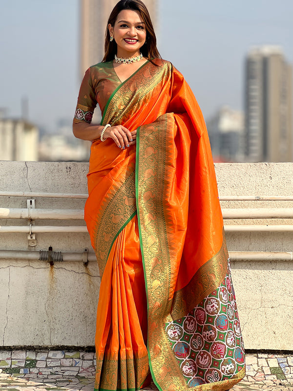 Pure Tissue Kanjivaram Zari Woven Saree With Blouse Piece